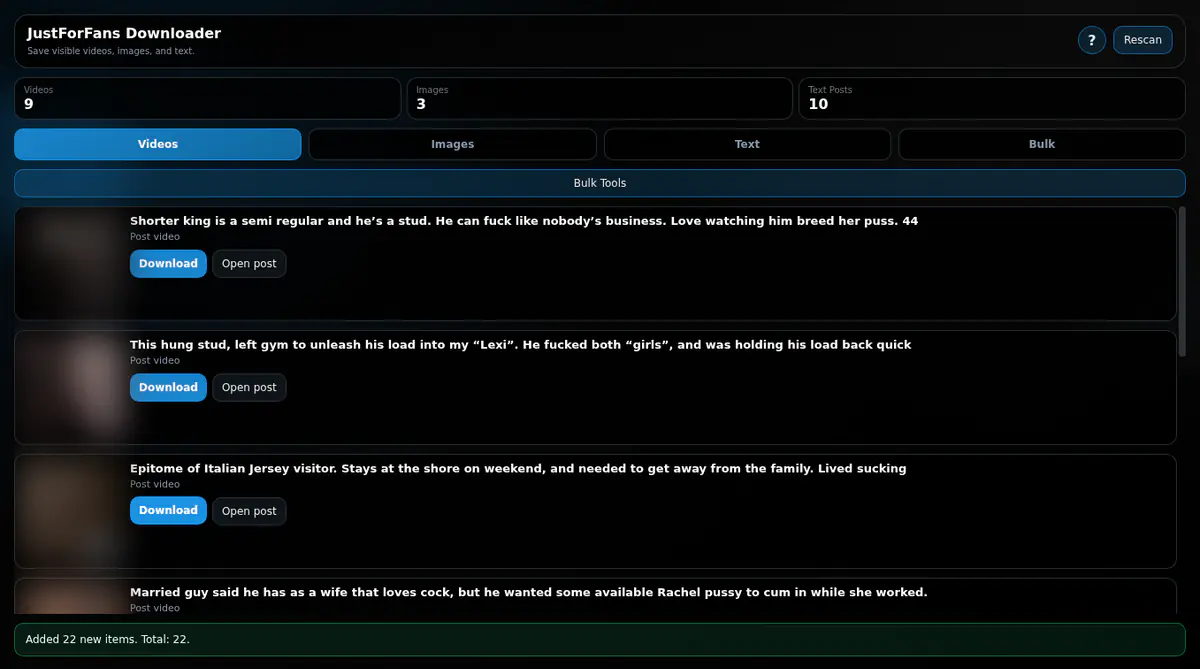Justforfans Video Downloader browser extension screenshot 5